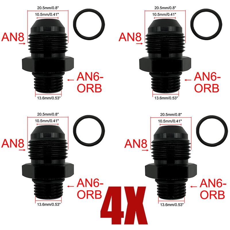 4X Топливная линия Шланг Фитинг Мужской Адаптер ORB-6 ORB-8 ORB-10 ORB-12 Резьбовое соединение с уплотнительным кольцом к 6AN 8AN 10AN 12AN Алюминиевый фитинг с бортиком Черный