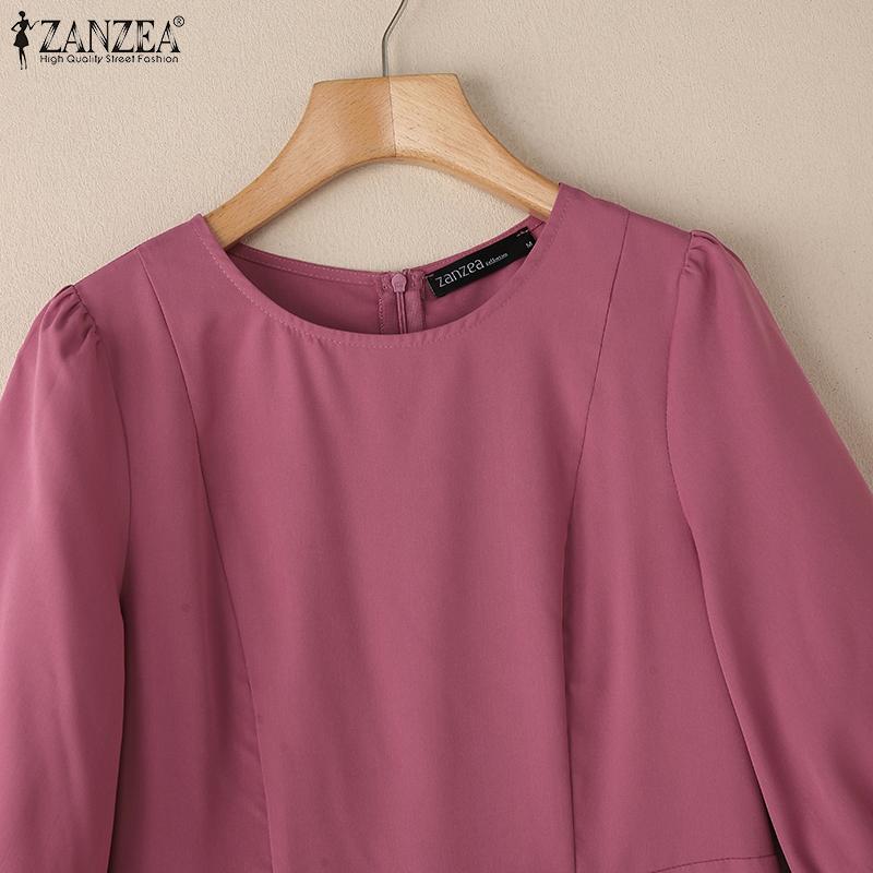 ZANZEA Женское повседневное платье с круглым вырезом и коротким рукавом