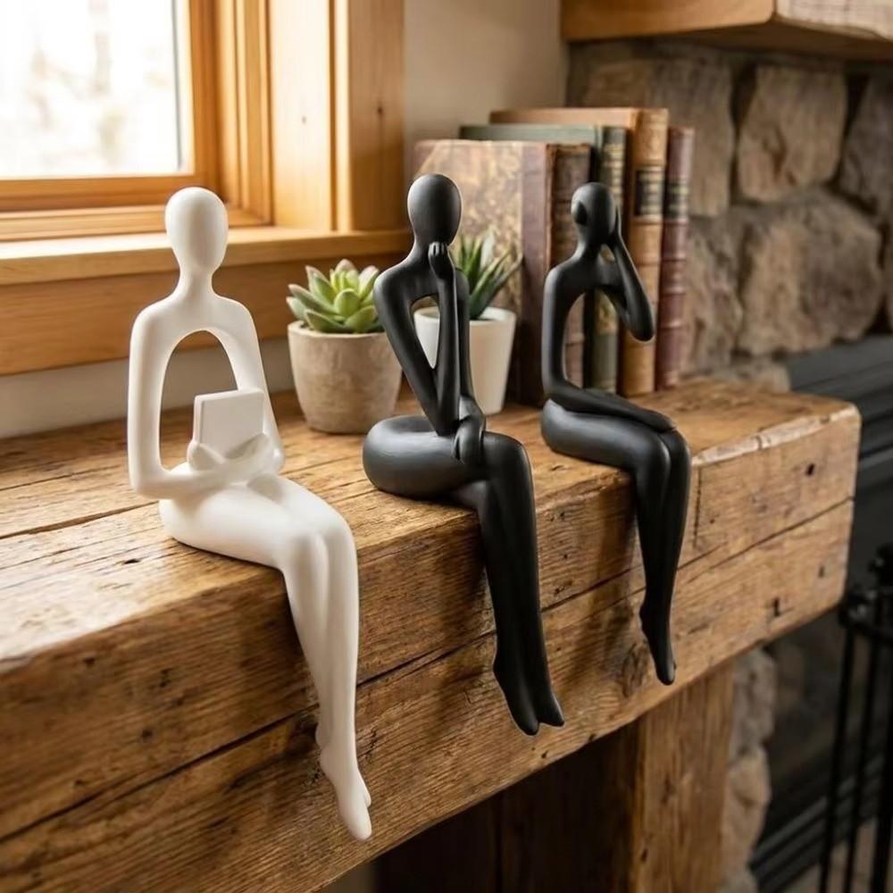 3pcs 3Pcs Abstract Figurine Minimalist Sitting Sculpture Abstract Hollow Figurine Shelf