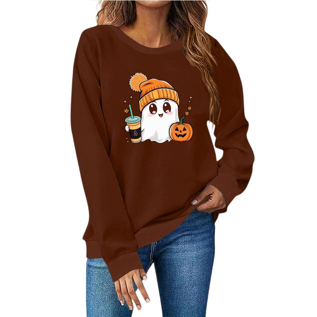 Женская мода повседневный принт повседневный длинный рукав круглый вырез толстовка топ