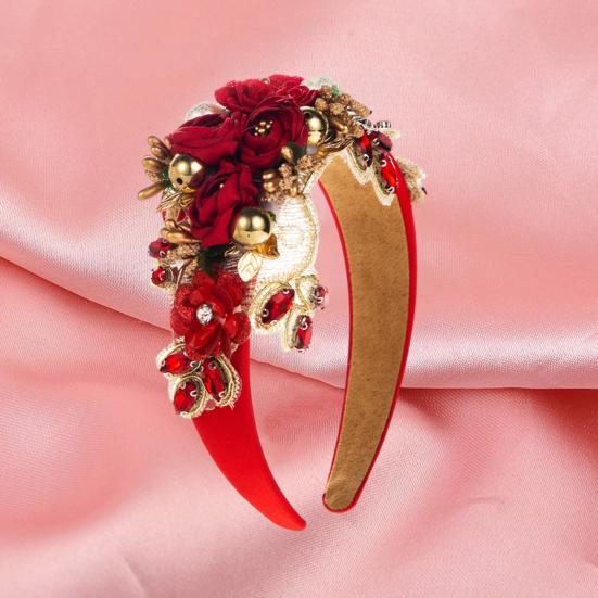 Женский ободок с искусственным цветком, искусственный жемчуг, блестящий декор со стразами, широкий винтажный роскошный противоскользящий красочный обруч для волос, противоскользящий аксессуар для украшения волос