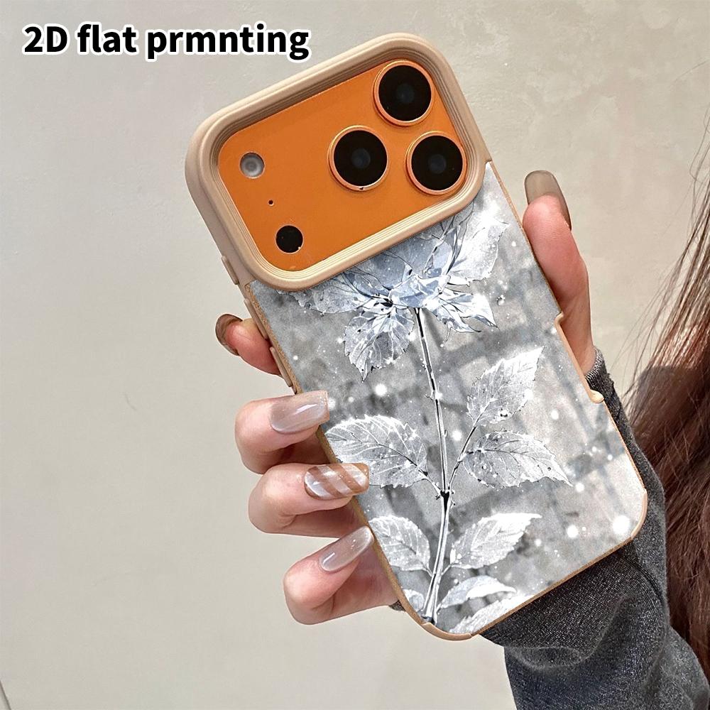 Phone Case: 2D flat lambskin suitable for iPhone 18, 17, 16, 15, 14, 13Pro protective case, crystal silver rose, Christmas and Halloween gifts