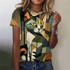 Colorful Graffiti Pattern 3D Printed T-Shirt For Women Vintage Cat Tees Summer Fashion Street O-Neck Tops Short Sleeves