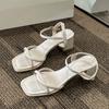 Fashion Women's Sandals Elegant Design 5cm High-heeled Sandals Summer Open Toed High-heeled Sandals for Women Square Toe Roman Sandalias