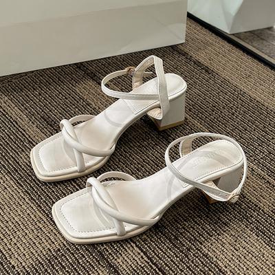 Модные женские сандалии Элегантный дизайн Сандалии на высоком каблуке 5 см Летние сандалии с открытым носком на высоком каблуке для женщин Квадратный носок Римские сандалии