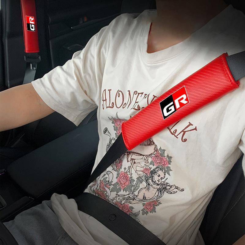 XBWF1 For Toyota GR 86 Supra Yaris RAV4 Prius Corolla C-HR Auris TRD 2pcs Carbon Fiber Leather Safety Belt Shoulder Cover Accessories