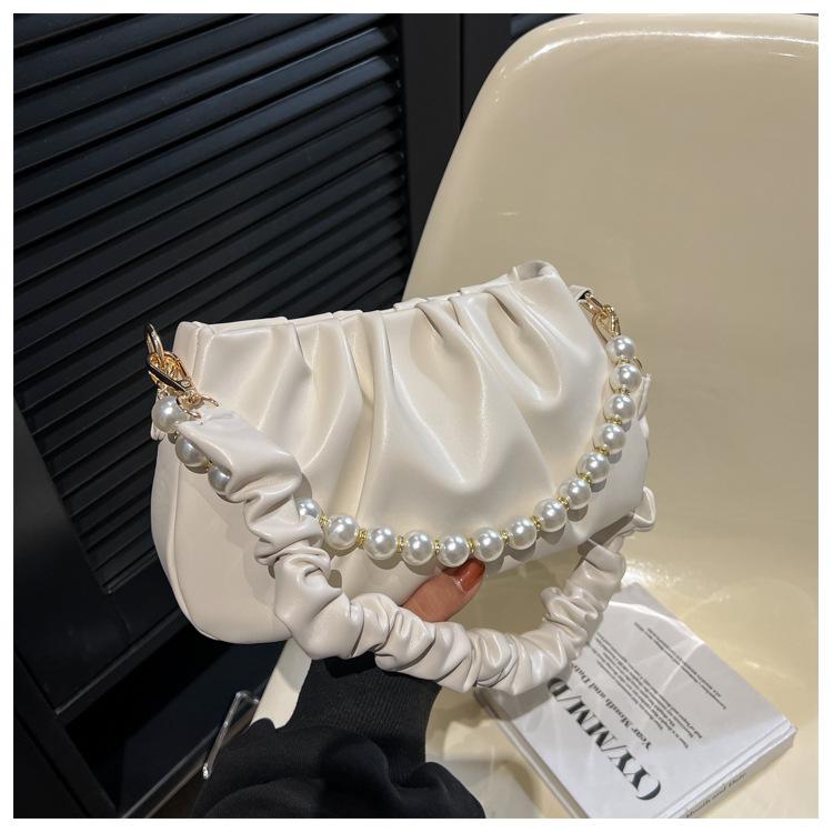 Spring and summer new Korean pearl pleated cloud underarm bag niche popular shoulder messenger bag trendy versatile woman