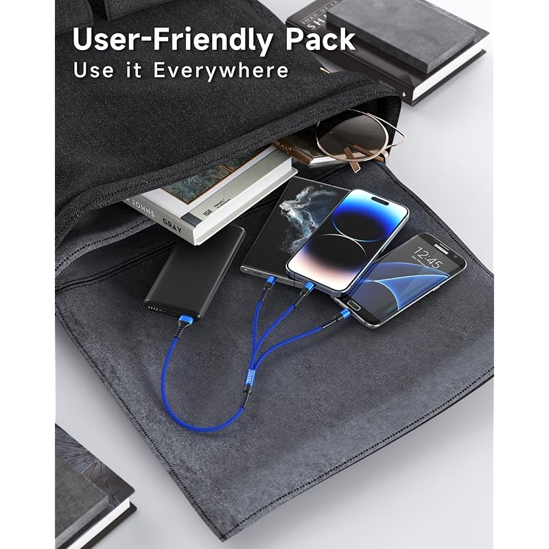 RAVIAD 3in1 Charging Cable Short 0.5M USB Cable 3A Fast Charging 3 In 1 Charging Cord Type C Micro iPhone Can Power 3 Units Simultaneously Android