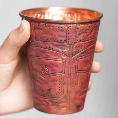 Винтажная кофейная кружка из чистой меди, американская, с гравировкой в виде текстуры джинсовой ткани, для напитков на открытом воздухе, пива, чая, с прямыми стенками.
