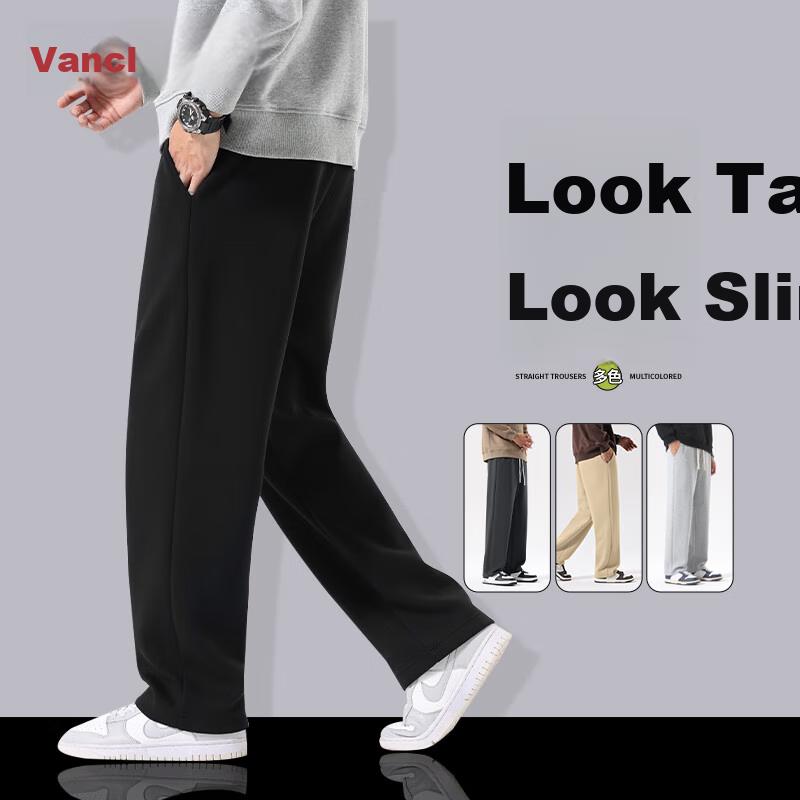 VANCL Men's Pants, Spring And Autumn Loose Comfortable Casual Trousers, Large Size Heavy Cotton Straight-Leg Pants, Black, Size L