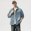 American Heavy-Duty Long-Sleeved Washed Denim Shirt Men'S Loose Large-Size Tooling Jacket Ruffian Handsome Jacket Men
