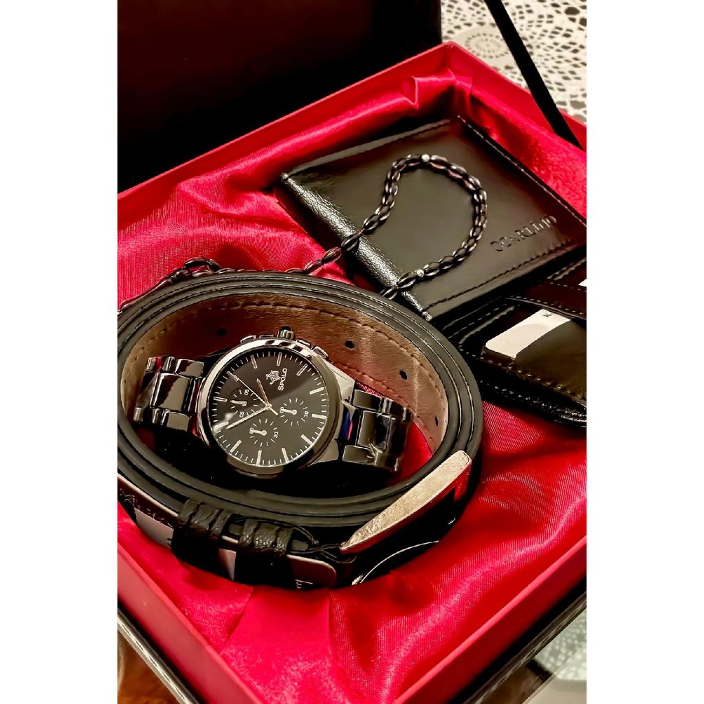 Men's Watch Card Holder Belt Wallet Prayer Beads Bracelet Suit Combination Set Gift For Lovers Engagement Special