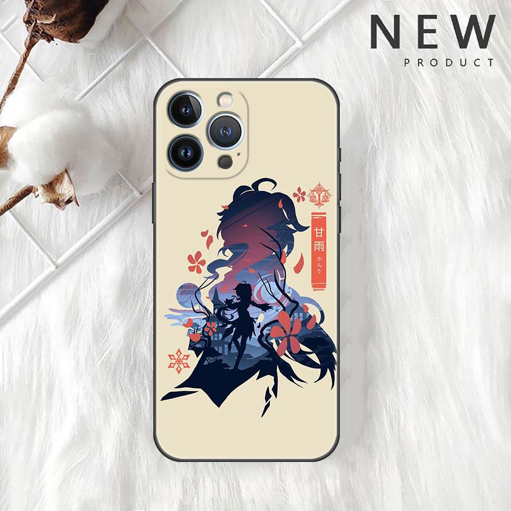 Чехол Funda для Apple iPhone 14 11 13 7 12 Pro 7 XR XS Max 8 Plus 6 14Pro 13Mini, черный мягкий чехол для телефона, аниме Genshin Impact, милый чехол