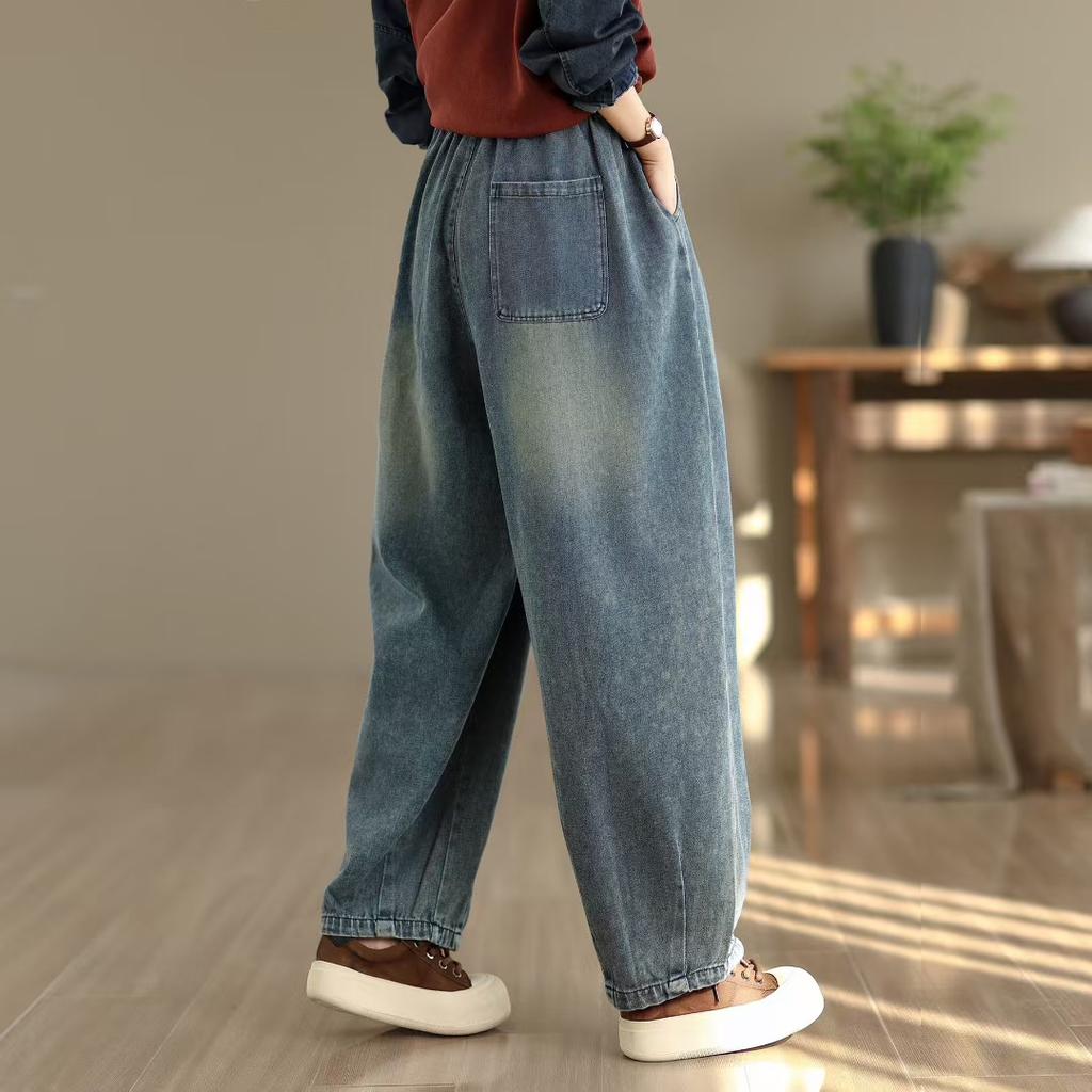 Dimanaf 2025 Summer Women Jeans Solid Harem Pants High Waist Elastic Basic Loose Harem Pants