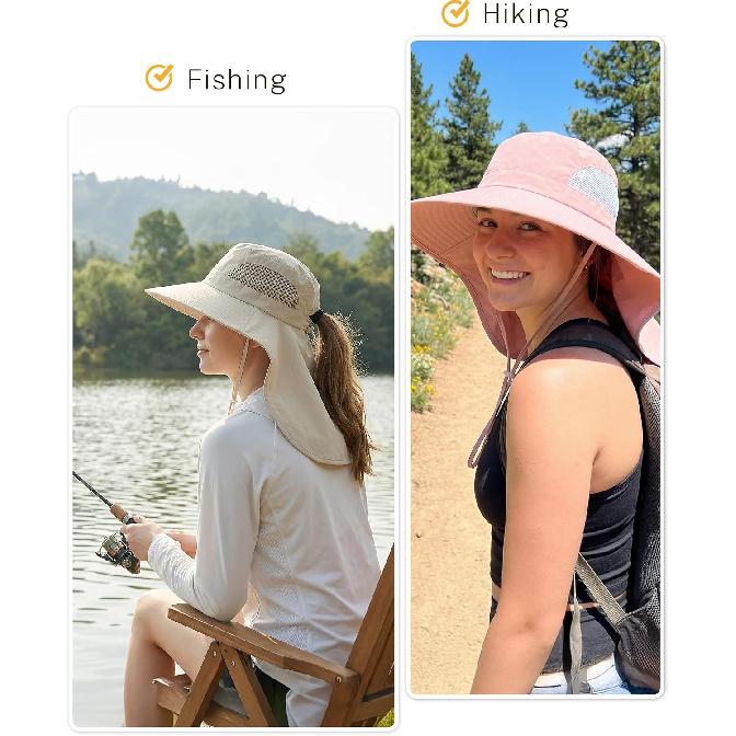 Women Sun Hats UV Protection Wide Brim with Bucket Ponytail Hole | Upf50+,100% nylon,packable adjustable chin strap,breathable mesh&waterproof,ideal