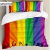 Pride Duvet Cover Set Polyester People Celebrating International Day for LGBT Community with Colorful Striped Design Bedding Set