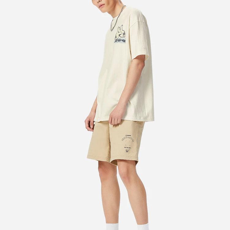 Li-Ning Свободная футболка с короткими рукавами и круглым вырезом X OG Slick, серия скейтбордов SS22, мужские топы бежевого цвета с мультяшным принтом, бежевый AHSS057-1