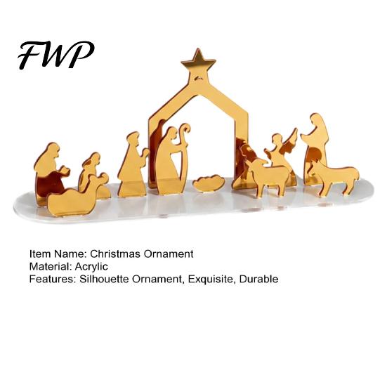 Christmas Tabletop Decorations Acrylic Ornament, Mirrored Golden Silhouette Scene, Decorative Living Room Table Decor Desktop Display for Holiday