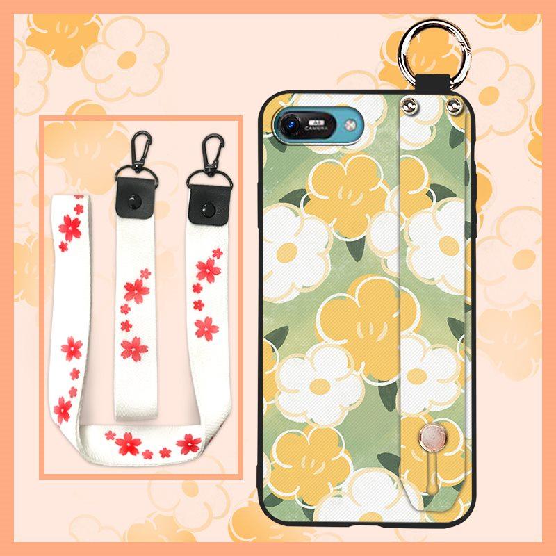 Anti-knock Wrist Strap Phone Case For Itel A25/A35/A25 Pro Ring Back Cover Silicone Dirt-resistant Phone Holder Flower