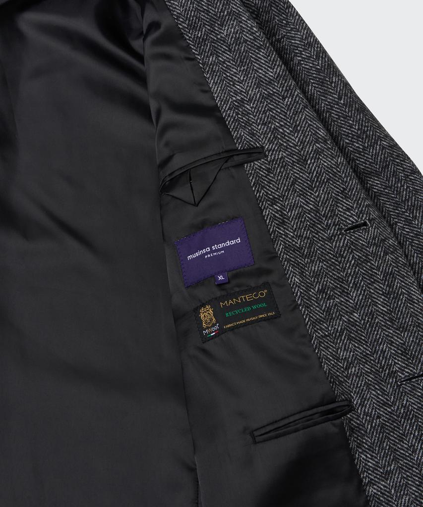 Musinsa Standard Manteco Herringbone Daddy Shoulder Single Long Coat [Dark Gray]