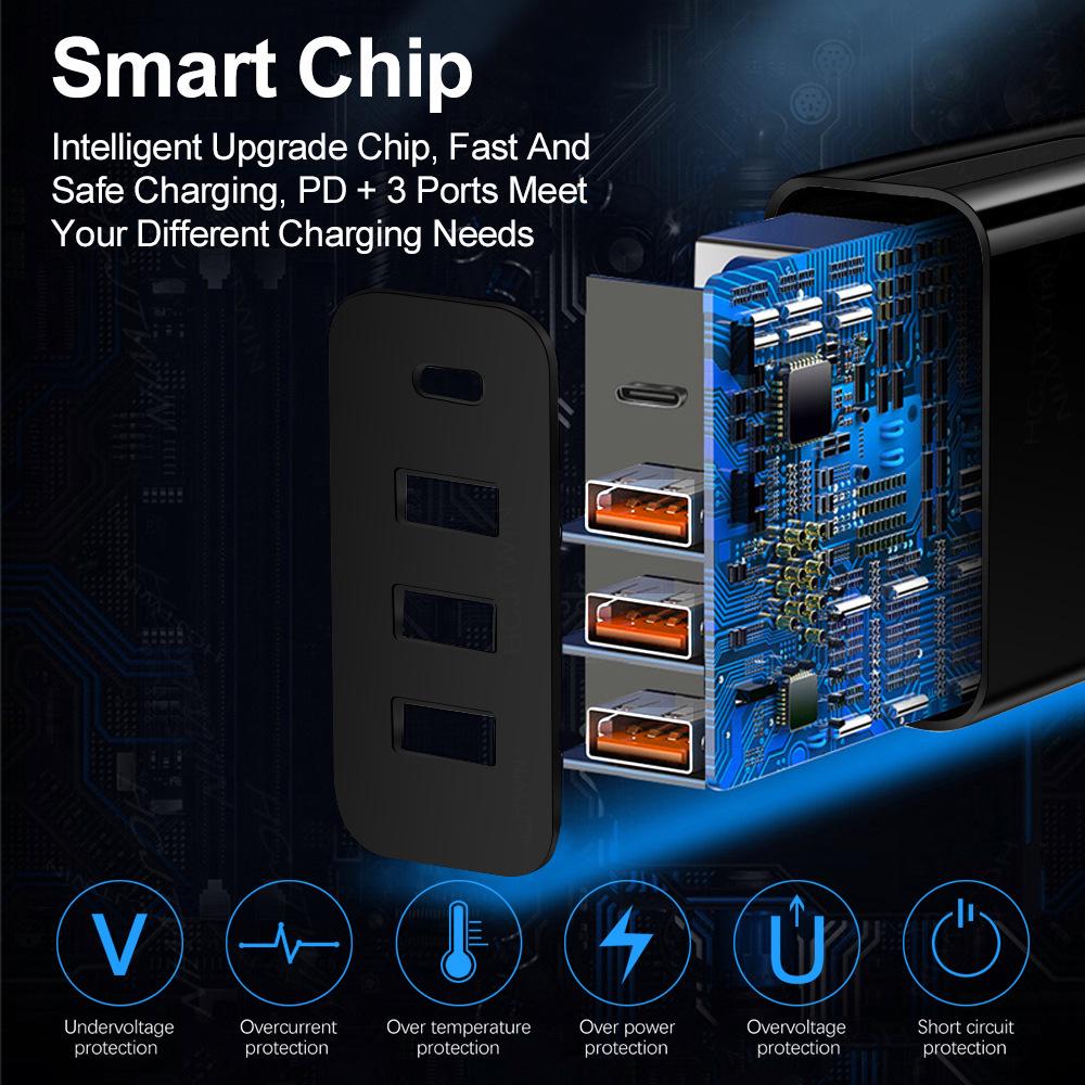 Новое Многопортовое USB-зарядное устройство 3USB+PD Type-C для мобильных устройств, для путешествий