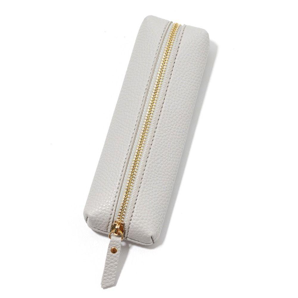 Zipper Vintage Leather Pencil Bag Protective Bag Desktop Organizer Pen Case Storage Bag Waterproof High-end Pencil Pouch Holder