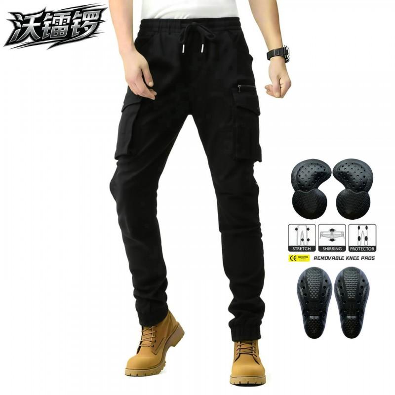 Mens Motorcycle Riding Pants Vintage Biker Jeans Camo Black Cargo Tactical Slim Fit Crash Protection