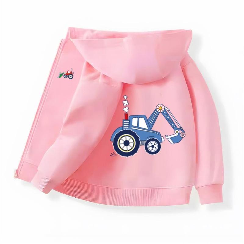 Little Boy's Autumn Hoodie Excavator Cartoon Jacket Childrens Long Sleeved Polyester Sweatshirt with Zipper