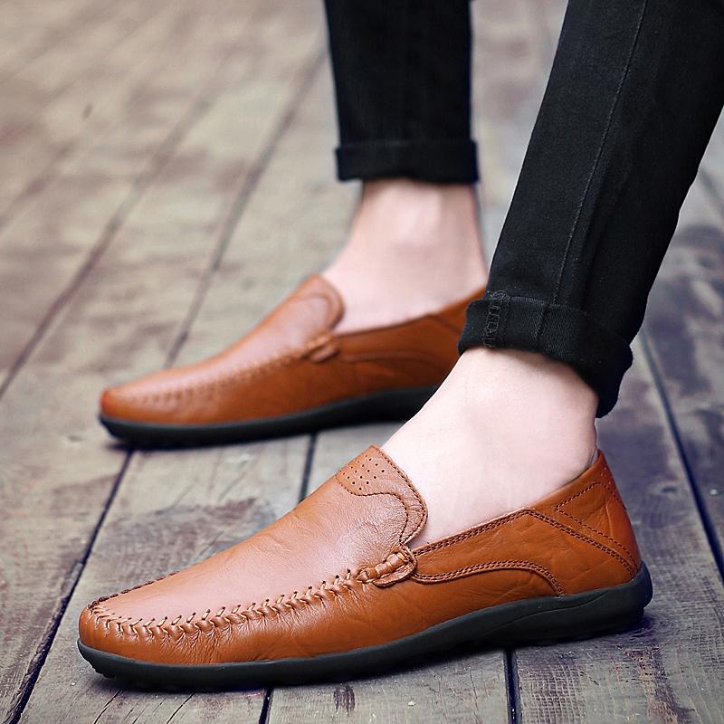 Fashion Men's High Quality Leather Loafers Men's Casual Shoes Flat Casual Sports Men's Shoes Non-slip Lightweight Lazy Shoes Plus Size47