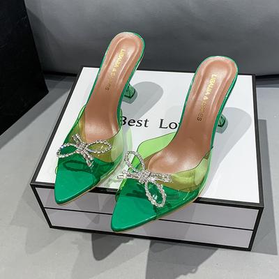Европейская и американская внешняя торговля бант тонкий каблук кристалл и сандалии женские слово с острым высоким каблуком тапочки тапочки