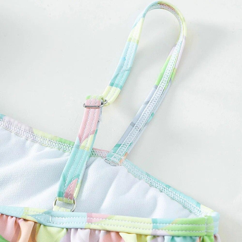 Girls Oblique Shoulder Fish Scale Baby Kids Swimsuit Bathing Suits for Children Two Pieces Swimwear Beach Bikini Sets