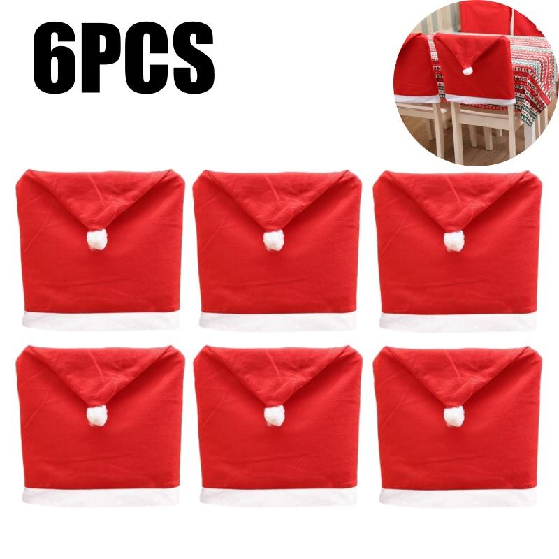 Красная шапка Санты Рождественские чехлы на стулья Растягивающиеся чехлы на обеденные стулья для Рождества Кухонный стол Праздничная вечеринка Домашний декор