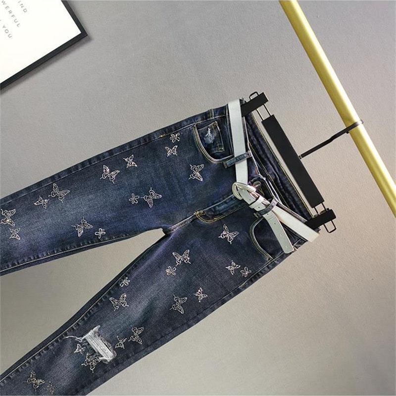 Spring Summer Fashion Harem Denim Pants Female Korean Version Elastic Rhinestones High Waist Jeans Pencil Pants