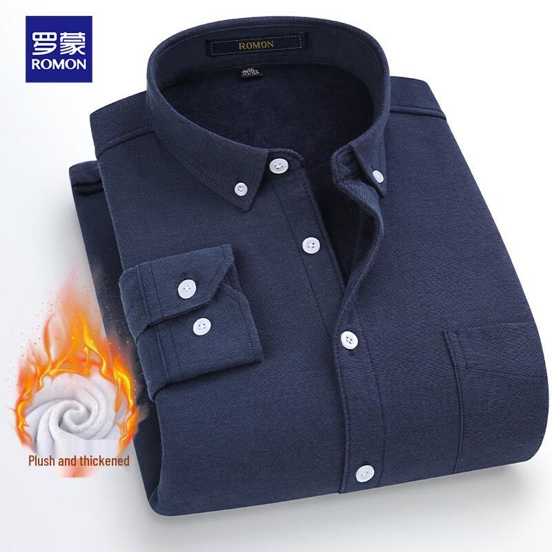 ROMON Men's Fleece-Lined Thermal Casual Long Sleeve Shirt