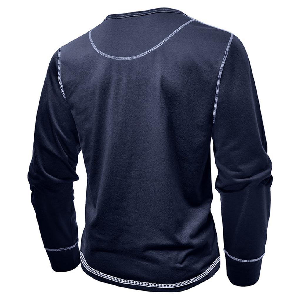 Men's Long Sleeve Shirt Men's Round Neck Button T-Shirt Color Block Top