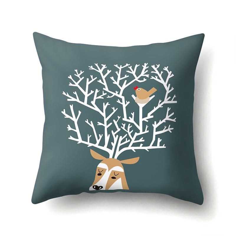 Polyester Pillowcase Automobile Decoration Home Printed Deer Pillowcase Waist Cushion Cover Car Cushion Head Cushion Cover