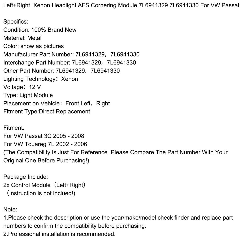 Left+Right Headlight AFS Cornering Module 7L6941329 7L6941330 For VW Passat