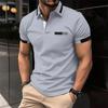 New Men's Casual POLO Shirt Chest False Pockets Lapel Buttons Business T-shirt Tops Male