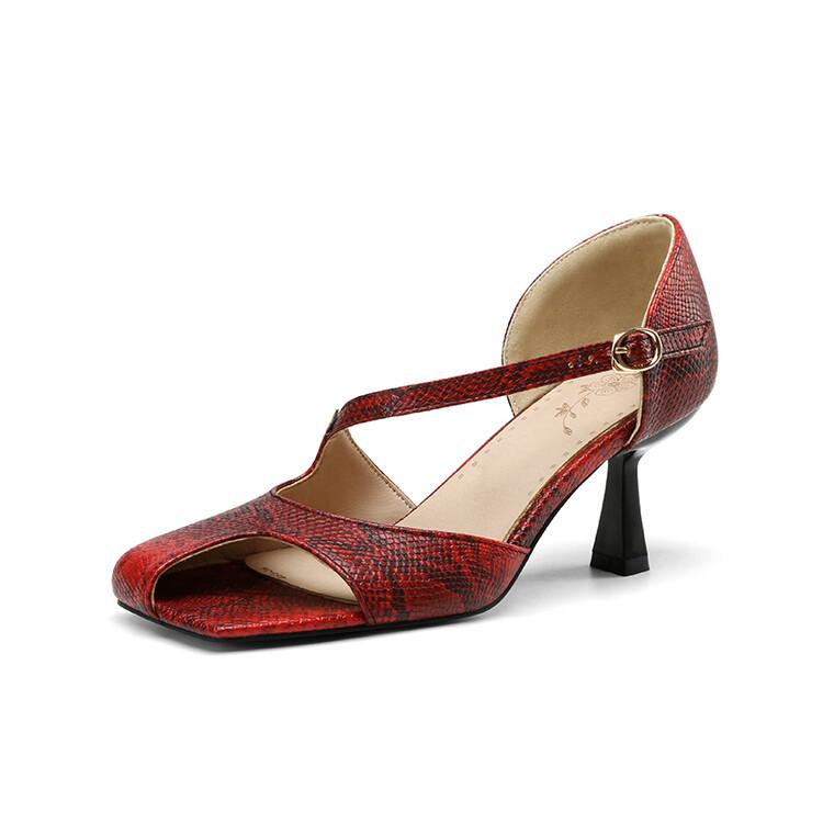 FOREADA Женские сандалии на шпильке с открытым носком и ремешком, повседневные туфли для вечеринок на лето, черные, винно-красные, размеры 33-46