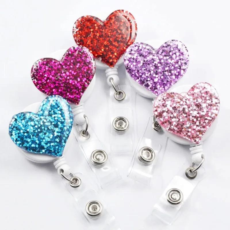 Держатель для бейджа из смолы Heart, держатель для удостоверения личности с именем для медсестры, студента, выдвижной держатель для бейджа из силикона, выставочный ящик для офиса