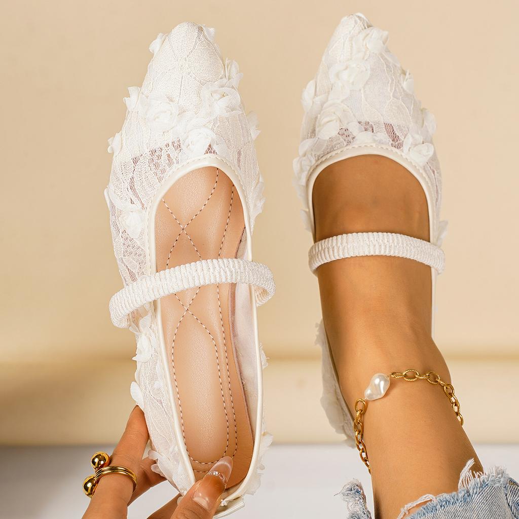 Женские балетки из кружева и сетки широкой полноты - Лоферы с эластичной вставкой слип-он с острым носком, Дышащая повседневная обувь для ежедневной носки