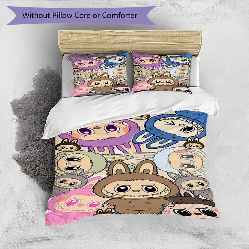 3pcs Duvet Cover Set (1*Duvet Cover + 2*Pillowcase, Without Core), Labubu Print Bedding Set, Bedroom Decor, All‑Season, Birthday Gift