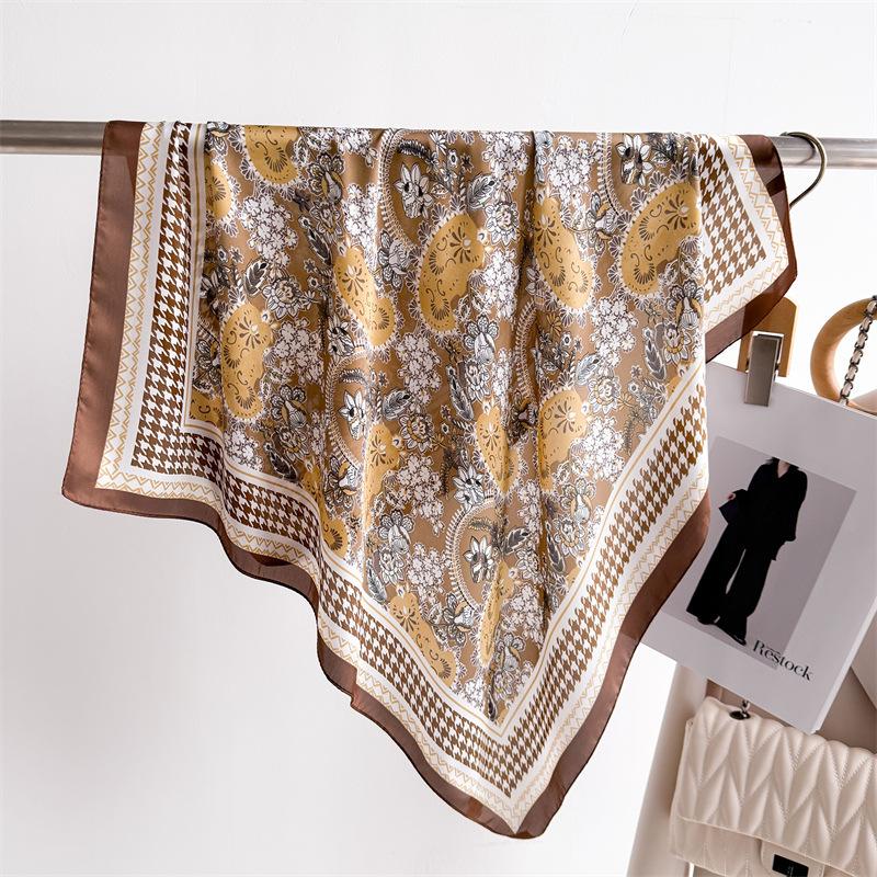 70cm small square scarf simulated silk scarf spring and flowers dance high-end printed scarf professional versatile scarf