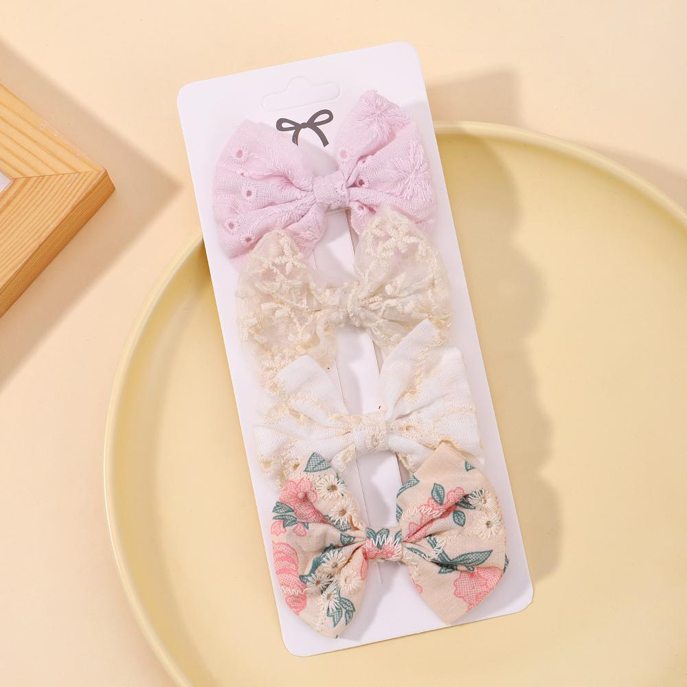 4Pcs/Set Sweet Hair Bows Hair Clip Children Lovely Bowknot Hair Pins for Baby Girls Hair Accessories Print Hollow Hairgripe Gift