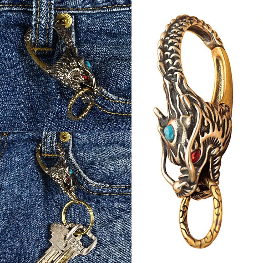 Rhinestone Inlay Copper Dragon Ornaments Vintage Key Ring Pendant Dragon Head Key Chains Office