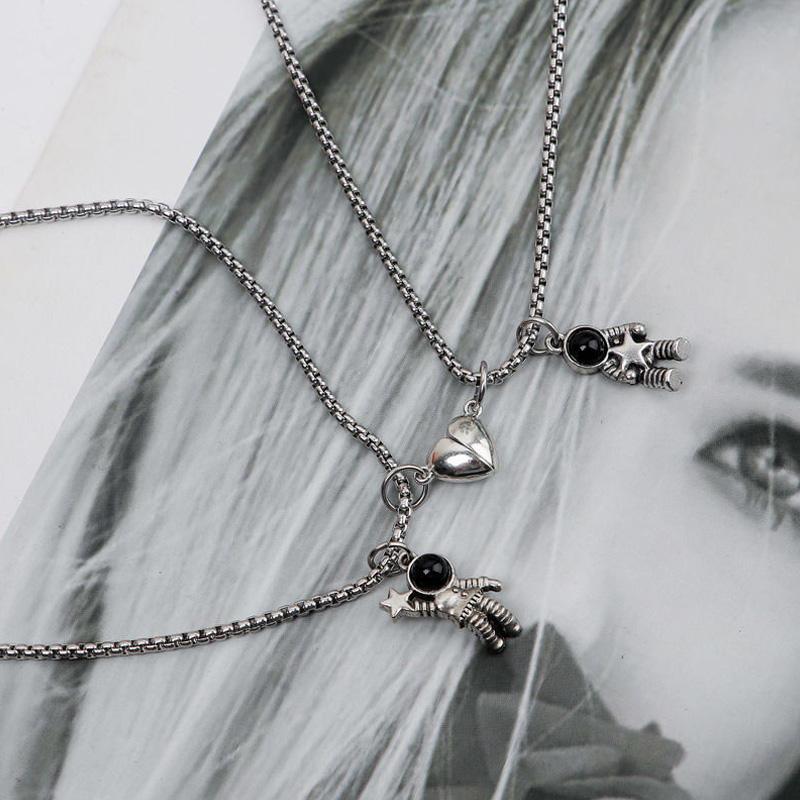 1 пара астронавтов, магнитное кулон в форме сердца, пара ожерелья для женщин и мужчин, любителей, кулон «Лучший друг», ожерелье, ювелирное изделие, подарок