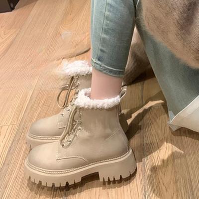 2024 Новые зимние ботинки женские кожаные ботинки средней длины на толстой подошве на платформе плюшевые винтажные замшевые ботинки зимние хлопковые ботинки