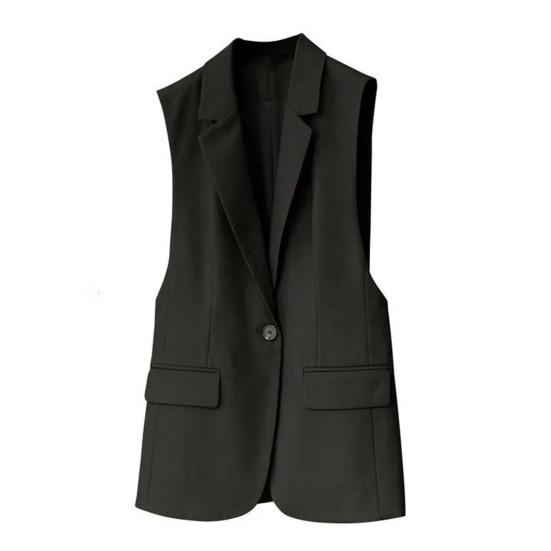 Женский деловой жилет с отложным воротником, застежкой на одну пуговицу, без рукавов, средней длины, формальный офисный наряд, однотонный кардиган, жилет, наряд для рабочего места