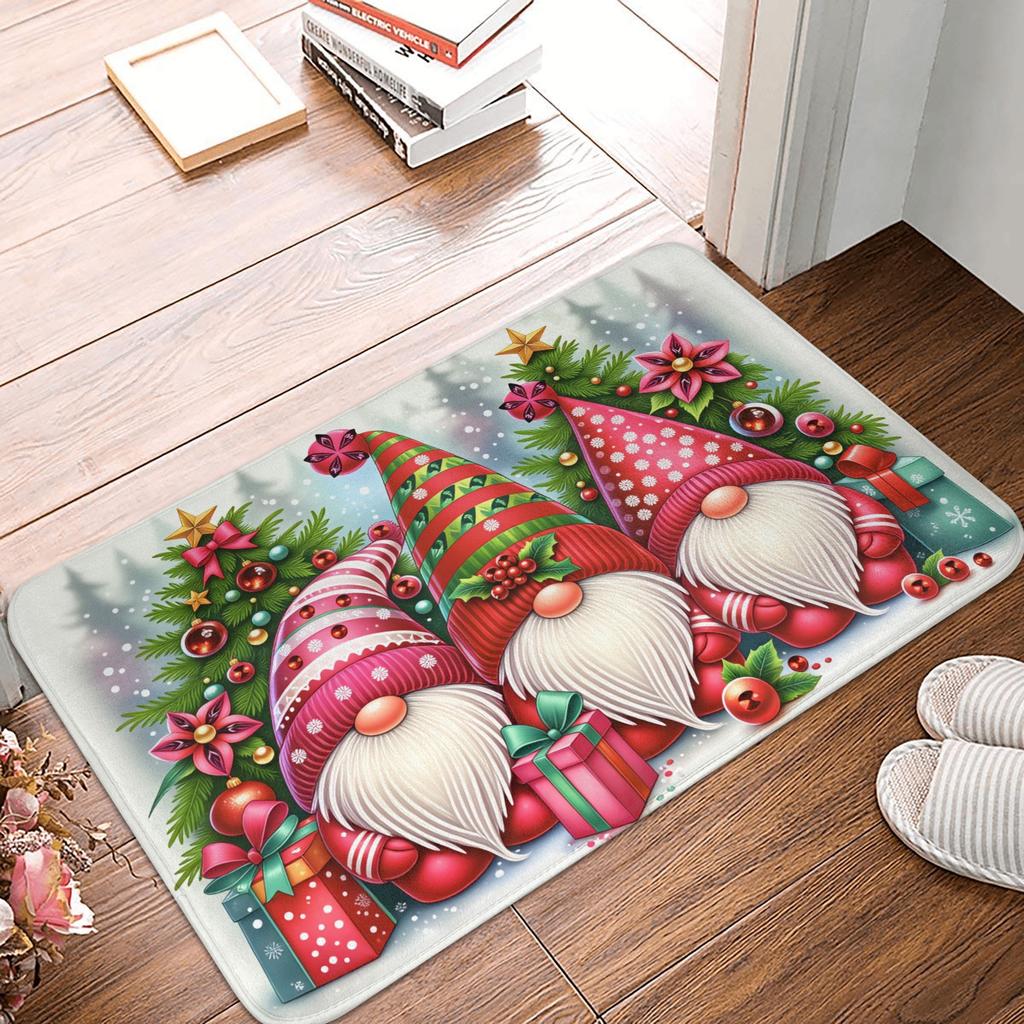 Snowman Pattern Merry Christmas Doormat Non-Slip Entrance Kitchen Bath Door Floor Mat Toilet Carpet Rug