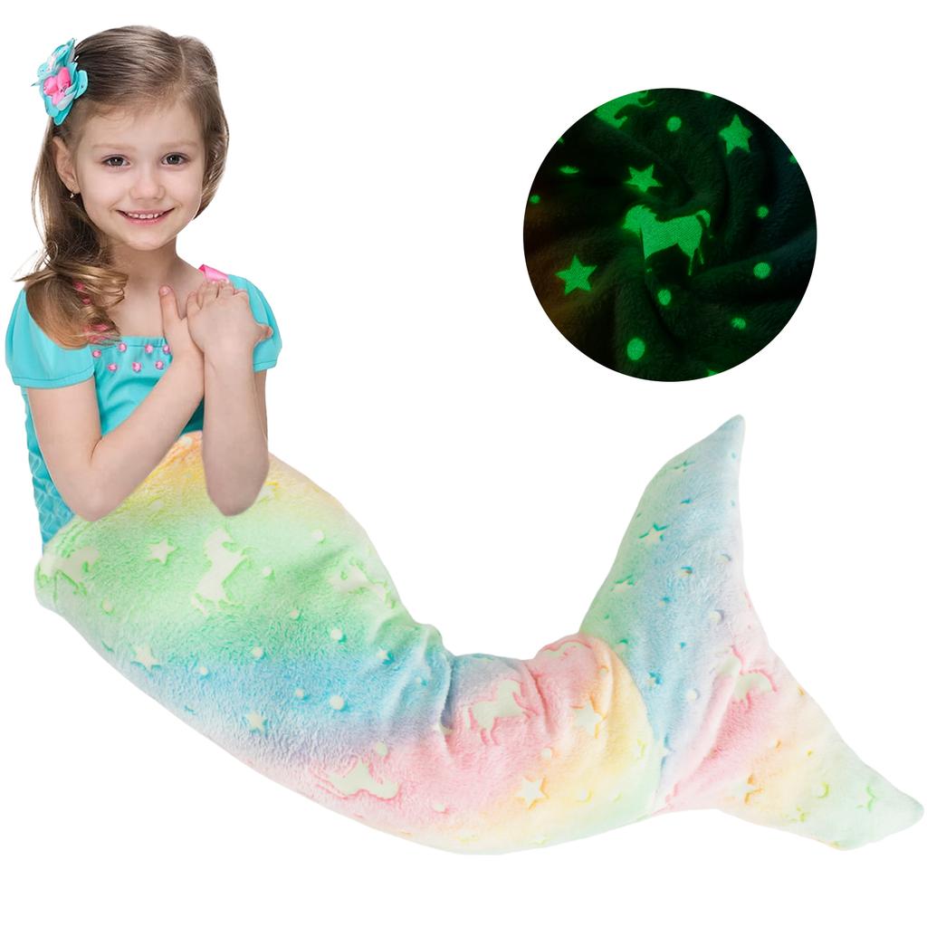 Flannel Mermaid Sleeping Bag Super Soft Luminous Mermaid Blanket Flannel Girls Mermaid Tail Blanket Gifts for Girls 3 to 6 Years